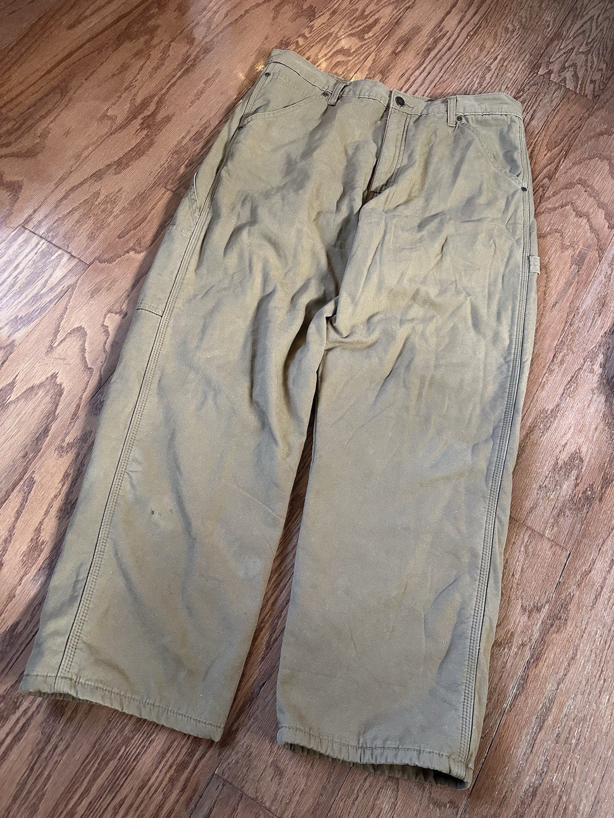 Wrangler Fleece Lined Khaki Tan Carpenter Jeans 34×30, Pockets, Loop, S.Leg,Flat