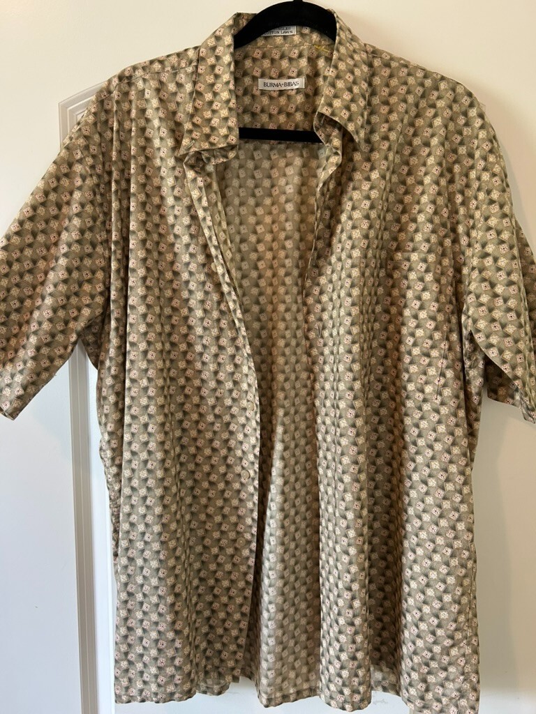 Burma Bibas XL Cotton Button-Up Shirt | Square Pattern | Lightweight Summer Shir