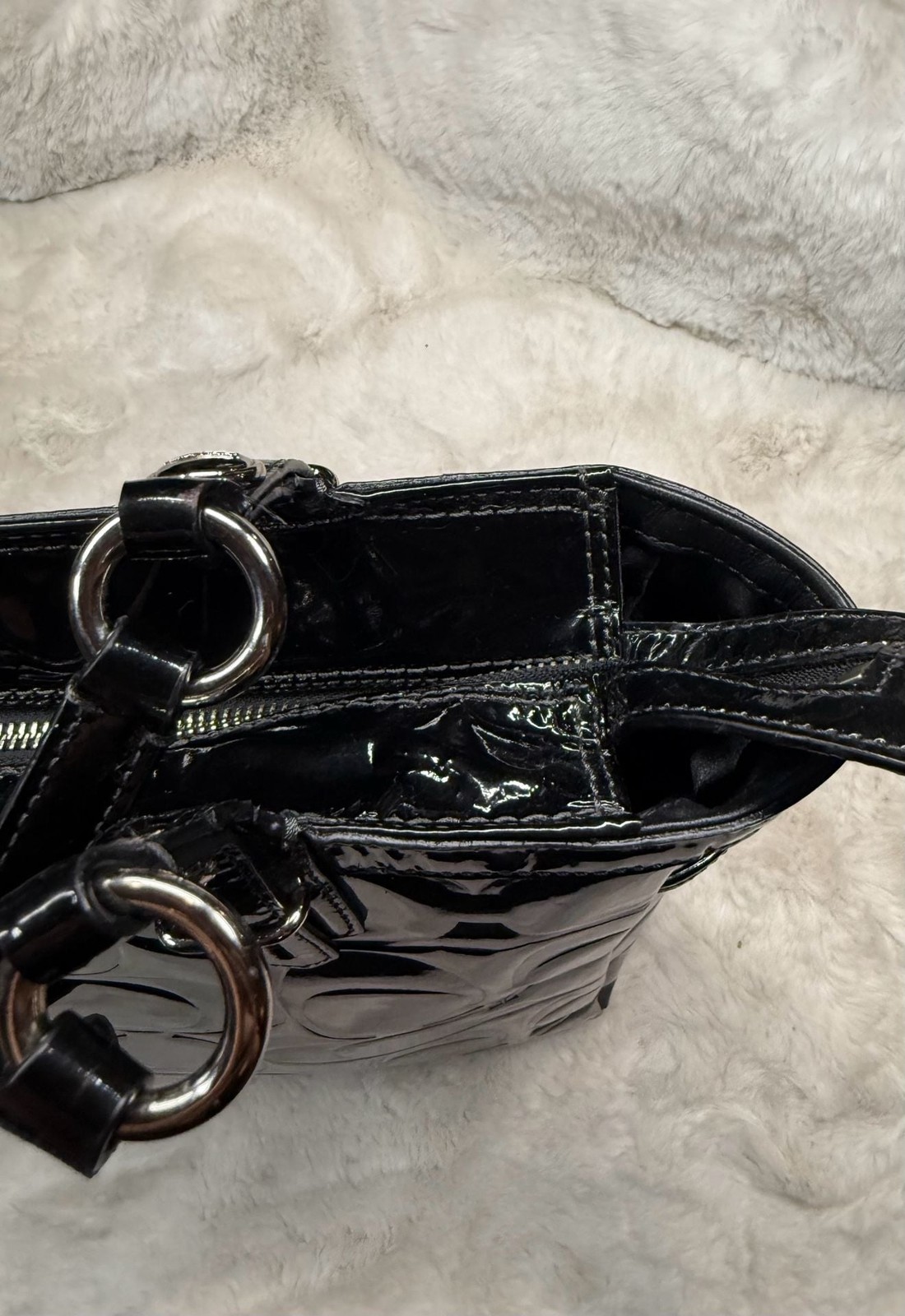 Coach Signature Embossed Patent Leather Tote Bag Black F16564