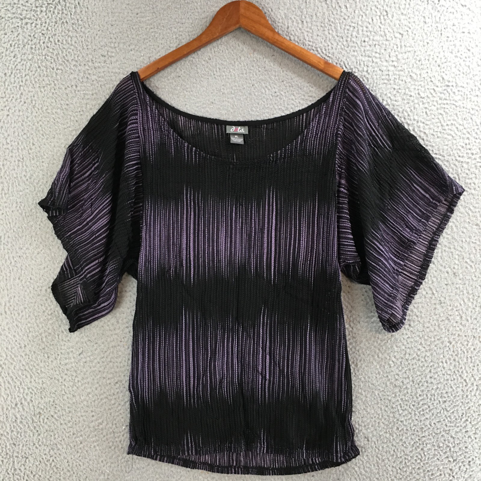 Dots Blouse Womens XL Batwing Sleeve Textured Sheer Stretch Top Purple Black