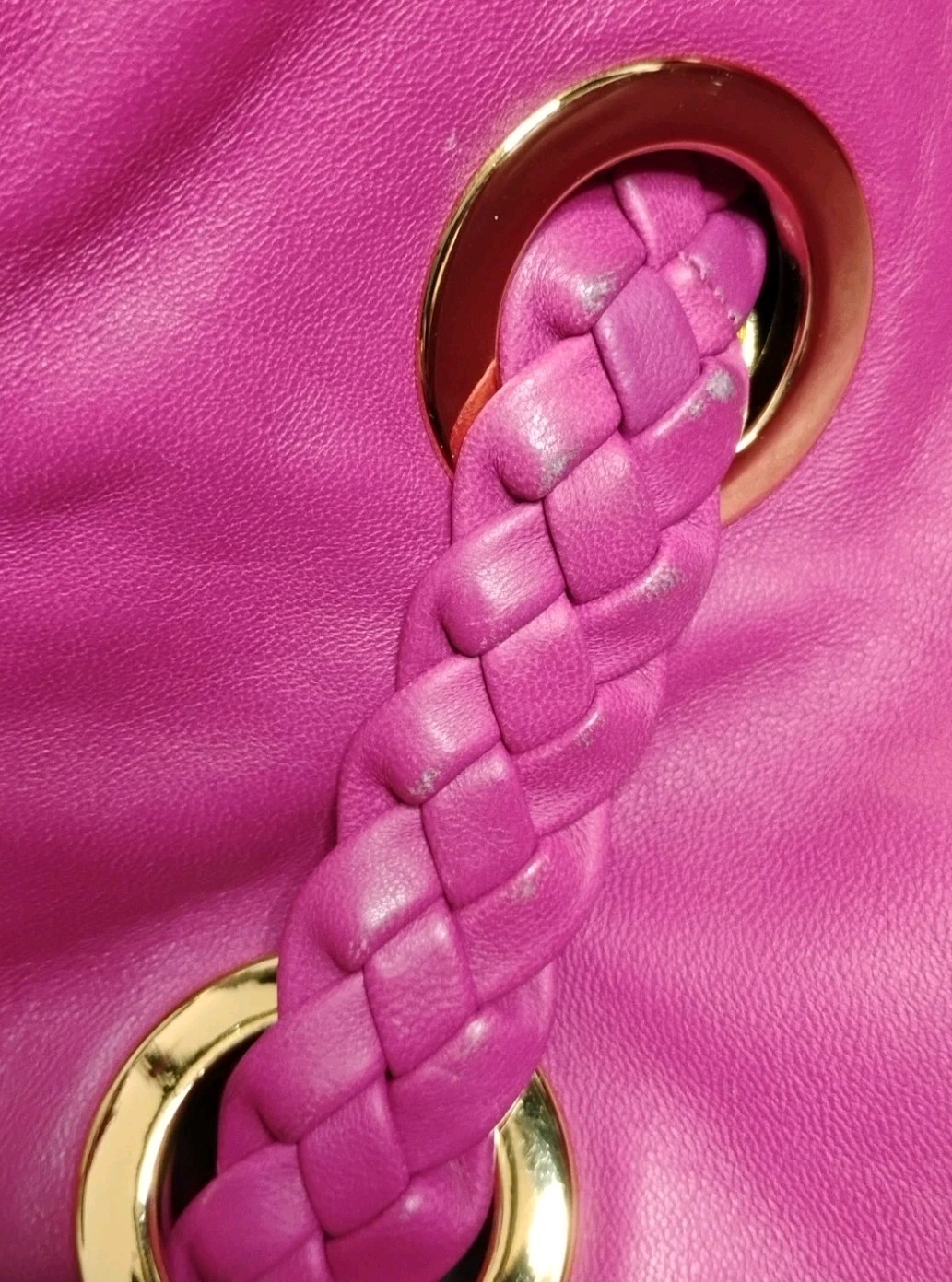 MICHAEL KORS Hot Pink Large Shoulder Bag Braided Handles w/Tassel Grommets!