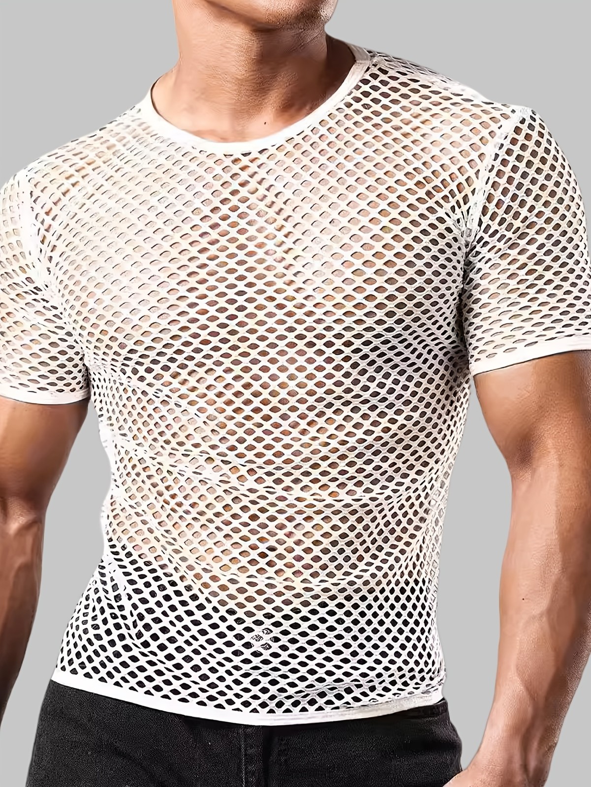 Mens’s Sheer Fishnet Short Sleeve Breathable Large Mesh Hole Top T-Shirts