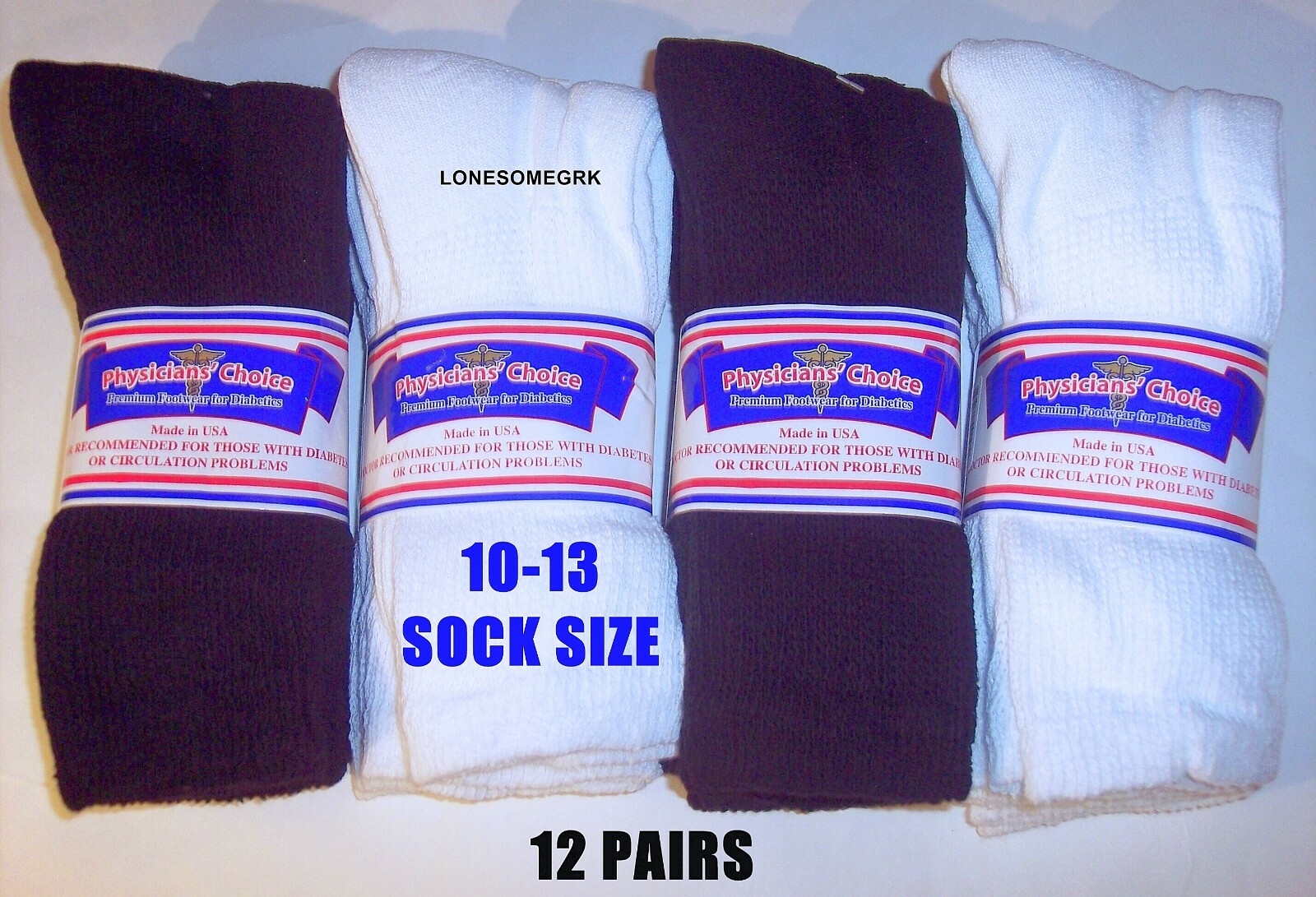 12 Pair Mens Physicians Choice VENTILATED Diabetic Cotton Crew Socks USA Made
