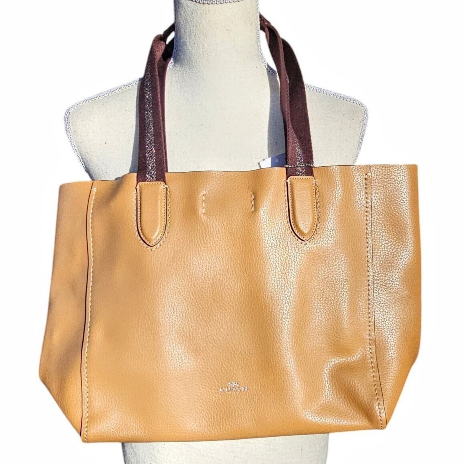 Coach 58660 Derby Tote Pebble Leather Shoulder Bag Latte Brown Yellow Lining NWT