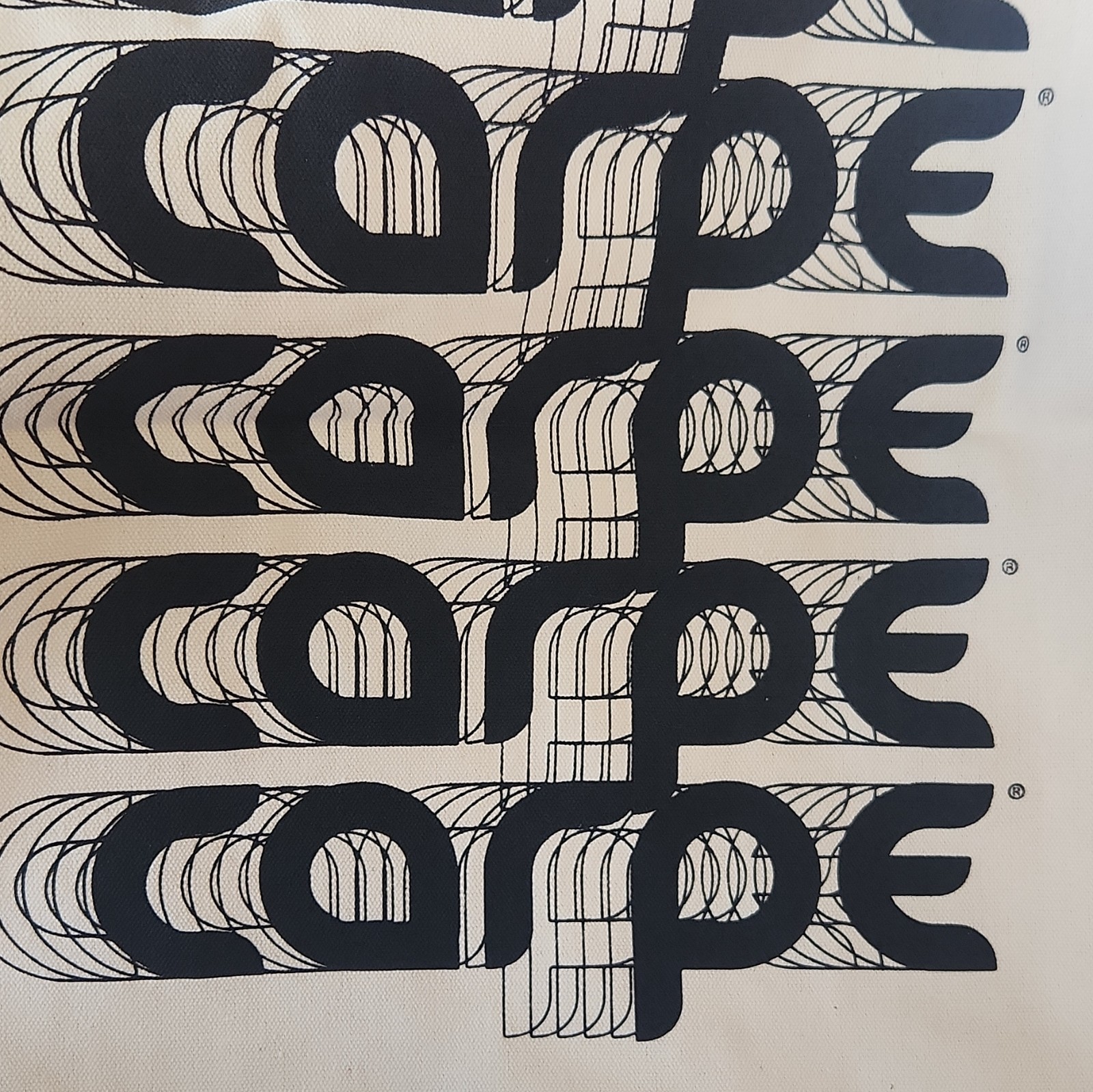 Carpe Logo Print Canvas Tote Bag, Beige/Black, Unisex Adults