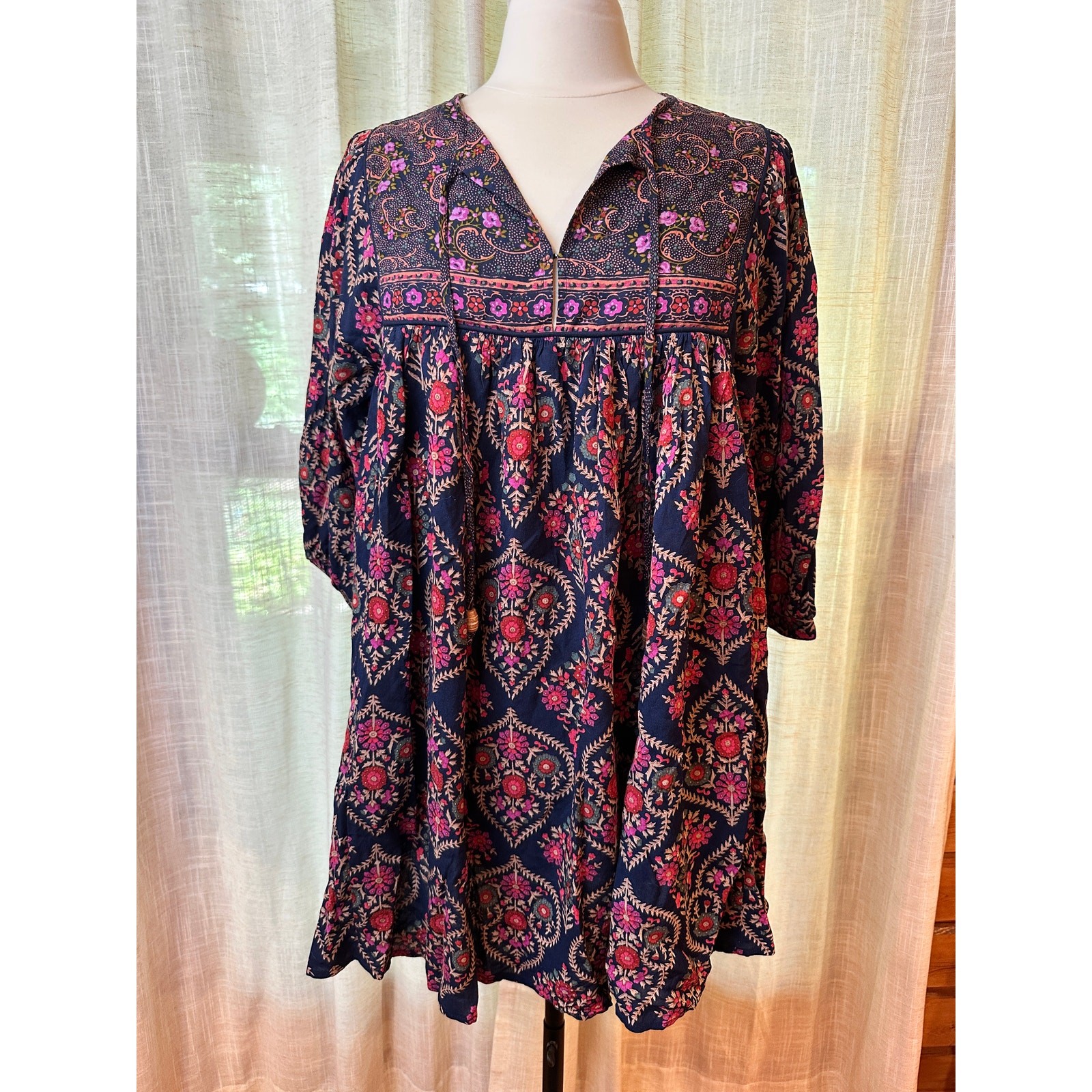 Natural Life Boho Floral Babydoll Mini Dress Small NWOT Oversized