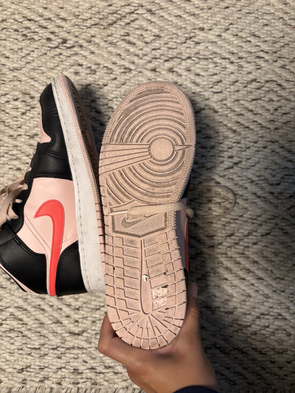 Nike Air Jordan 1 Low GS Pink Black Red White Leather Low Top Sneaker 7Y