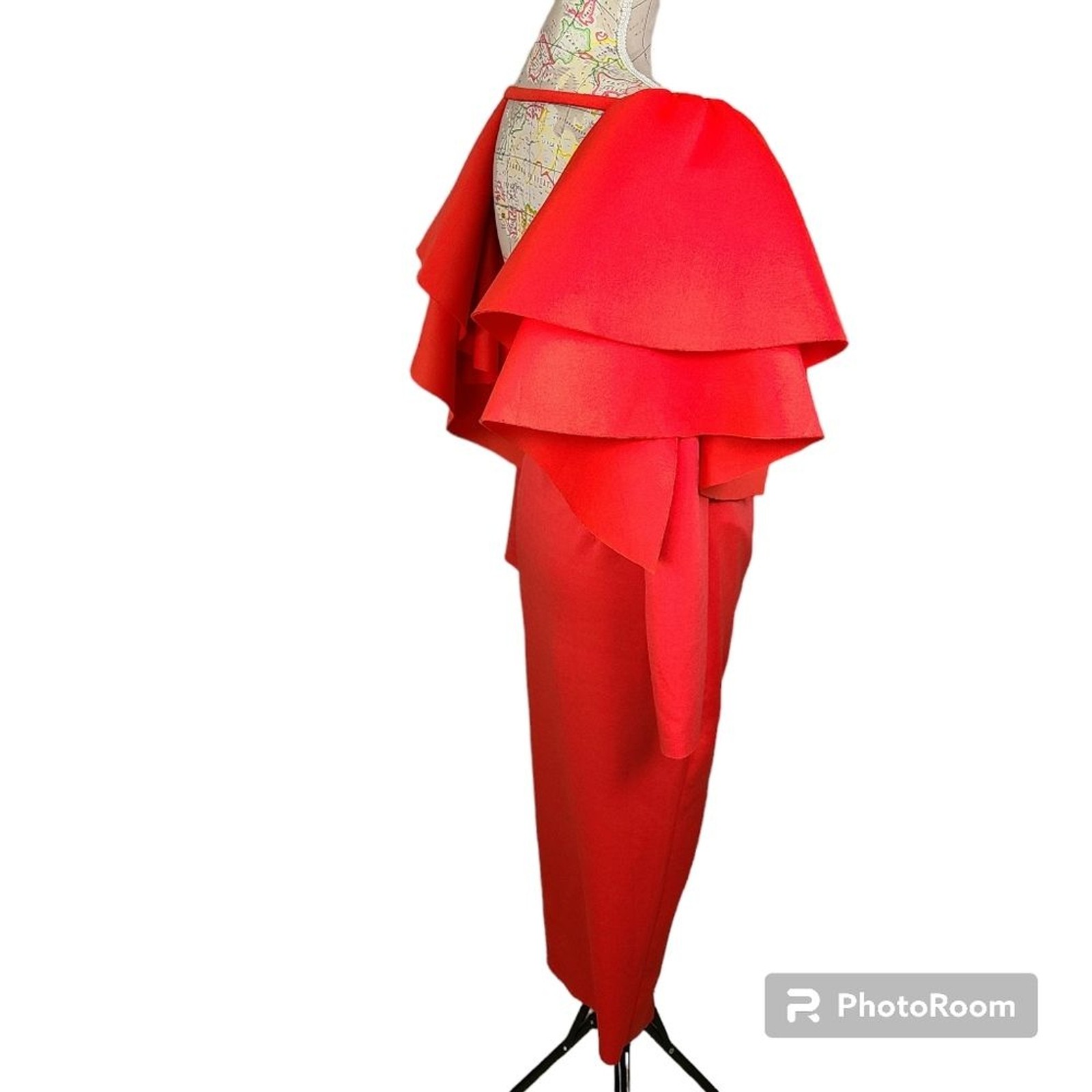 ASOS DESIGN Size 10 Red Orange Dramatic Ruffled Sleeves Open Back Midi Dress NWT