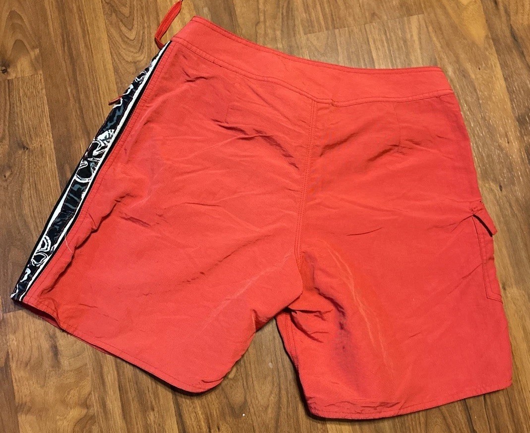 Vintage 80s Hobie Shorts Swim Trunks Red W Trim Surf Size 34 Made In USA
