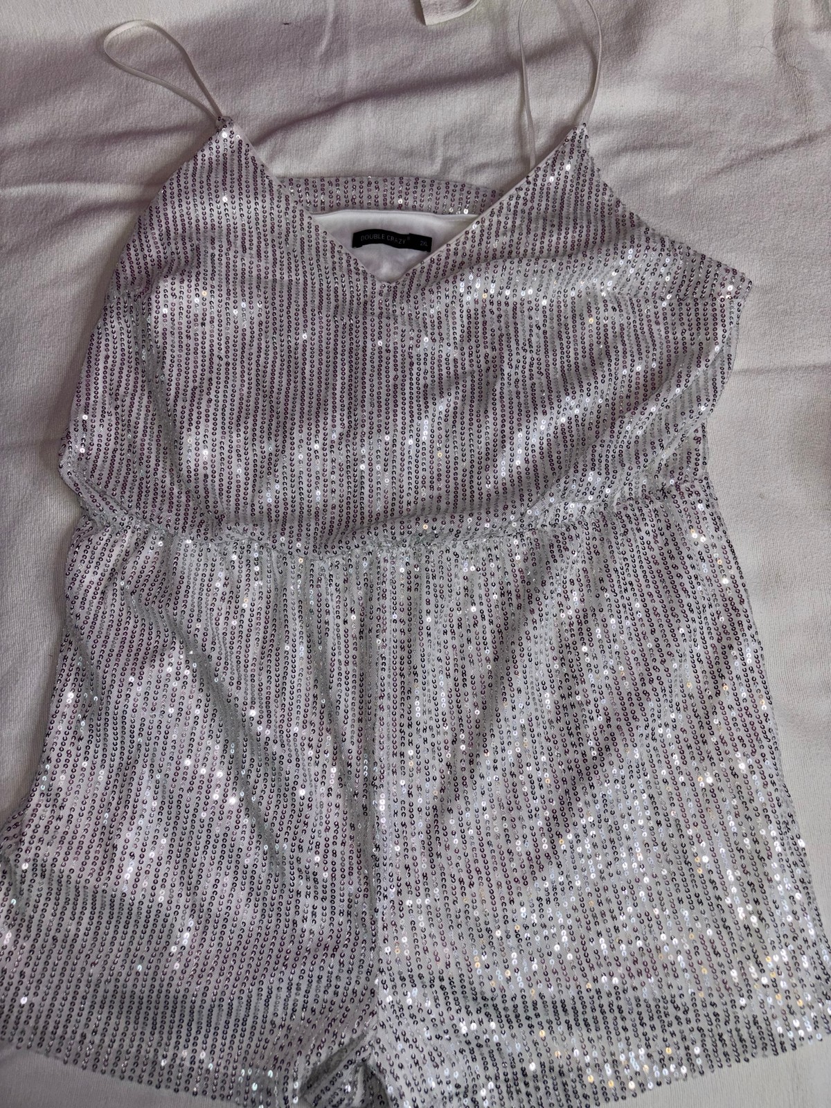Double Crazy Silver Sequin Embellished Sz 2xl Romper C75