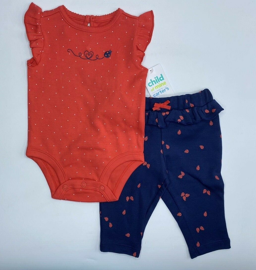 Girls Size 6-9M Adorable 2-Piece Pants Set Outfit Ladybugs Sleeveless Bodysuit