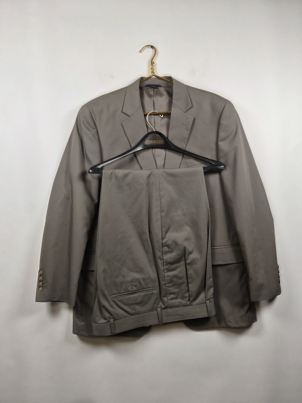 Haspel Perfect Poplin Men’s 2PC Suit 42R 36W Khaki Tan Cotton Blend Pleated READ