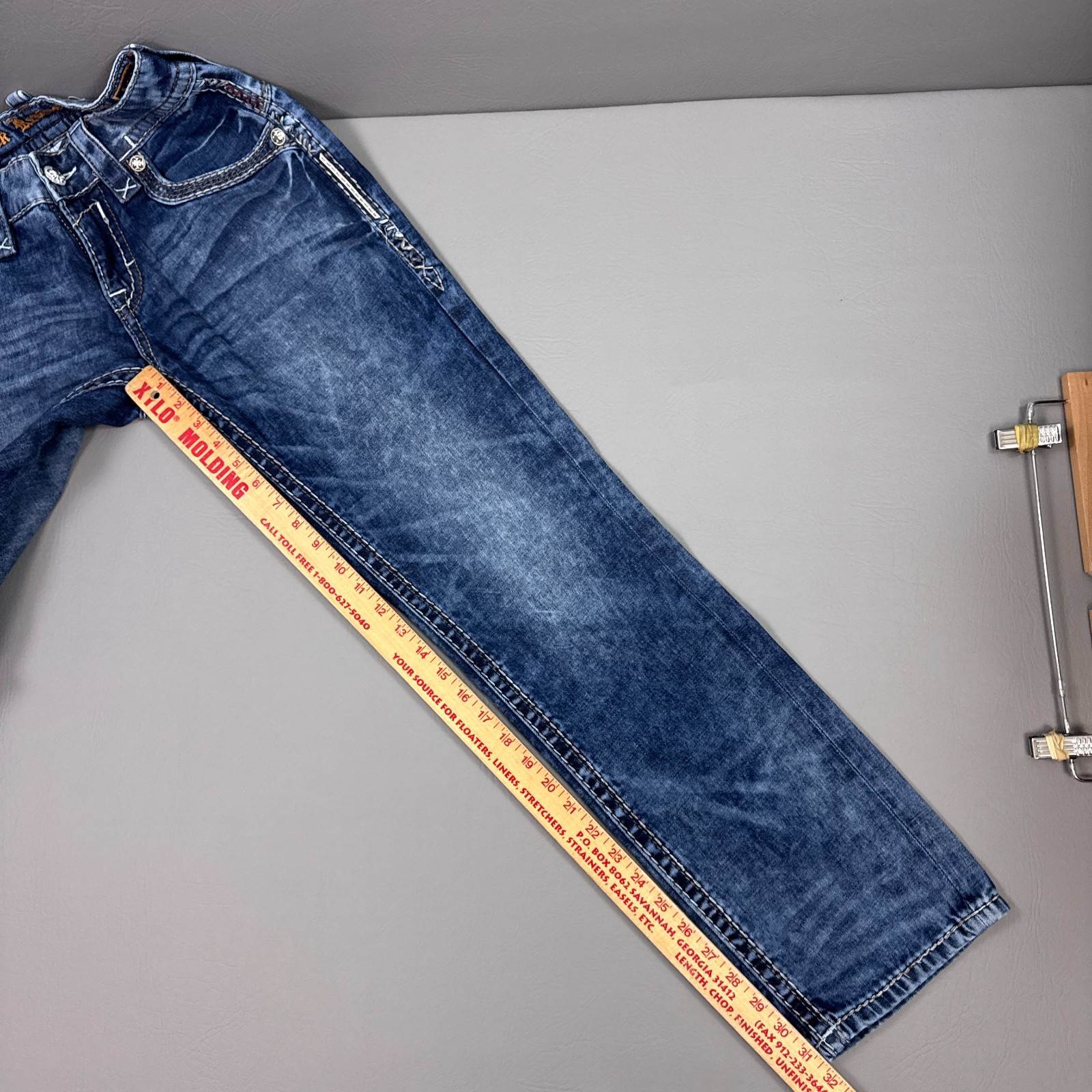 Rock Revival Jeans Mens 32×32 Blue Geras Denim Pants Embroidery Faded Stretch