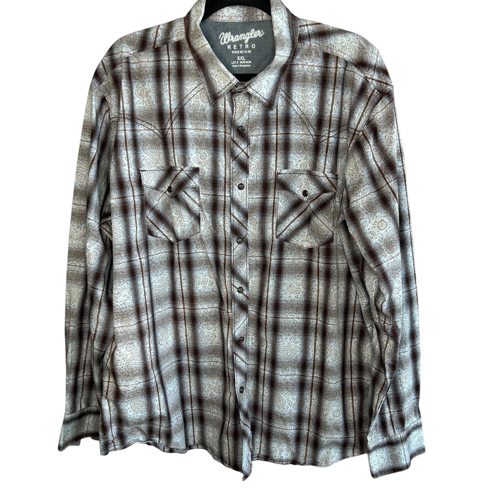 Wrangler Retro Shirt Men’s Plaid Western Pearl Snap Long Sleeve Size XXL