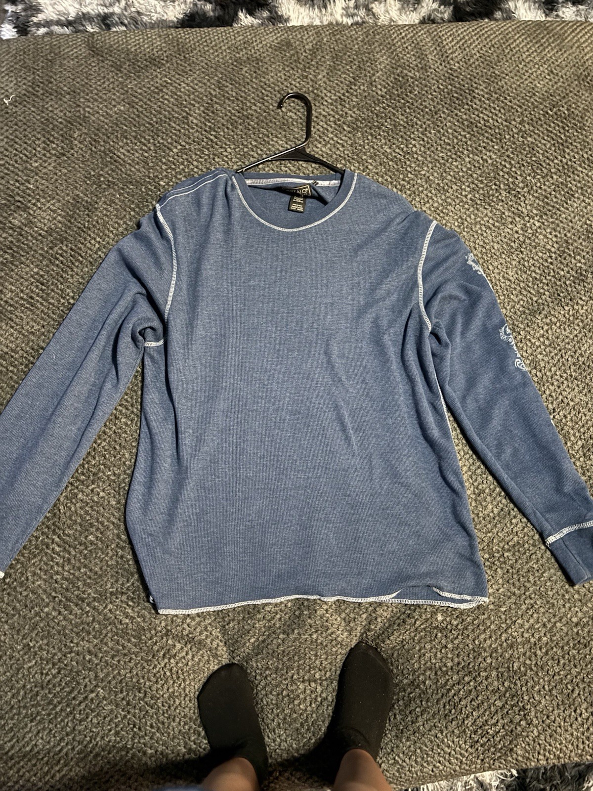 Buffalo David Bitton Men’s Blue Long Sleeve Crew Neck Graphic Logo T-Shirt XL