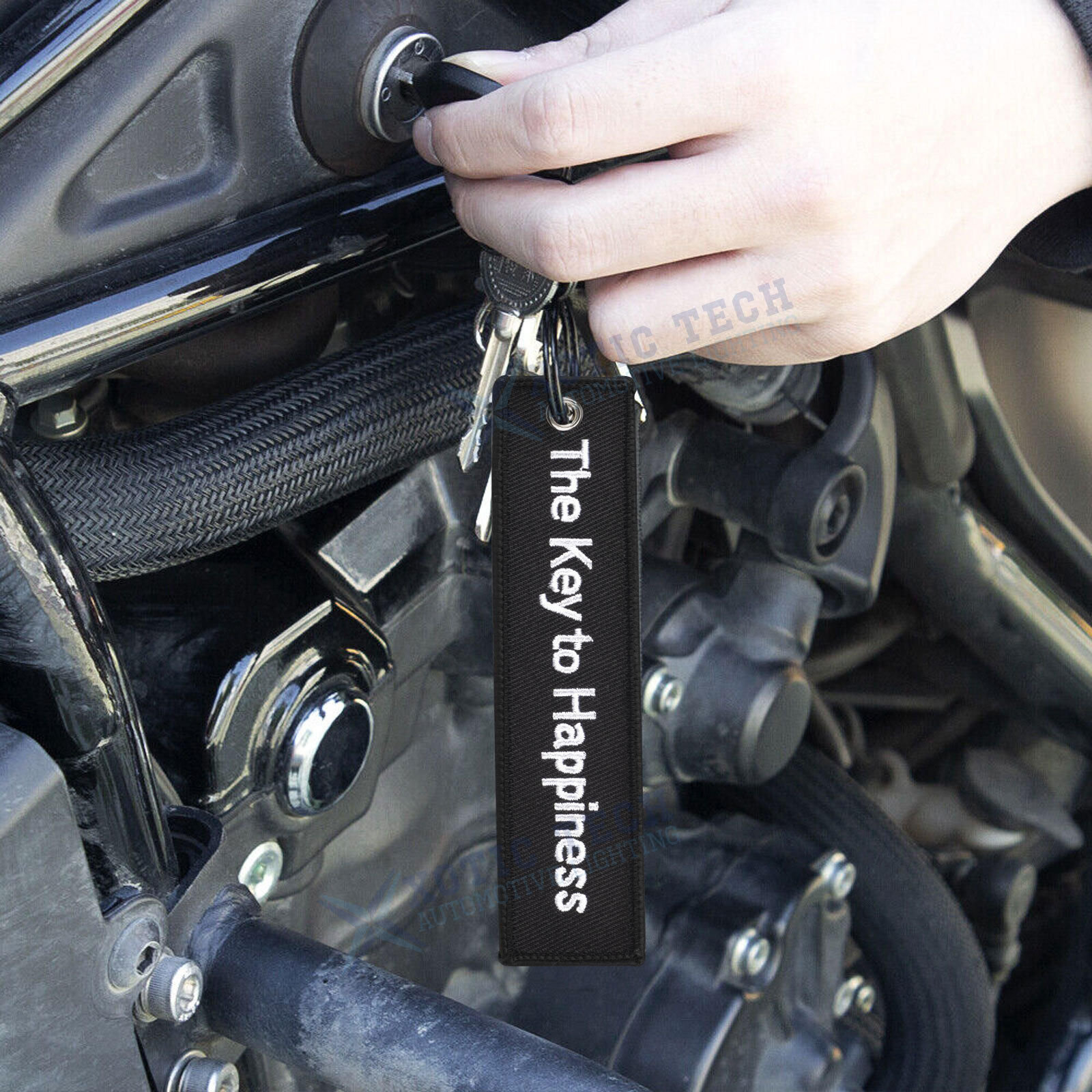 2x Funny Men Cool Double Side Embroidery Car Racing Auto Motorcycle Keychain Tag