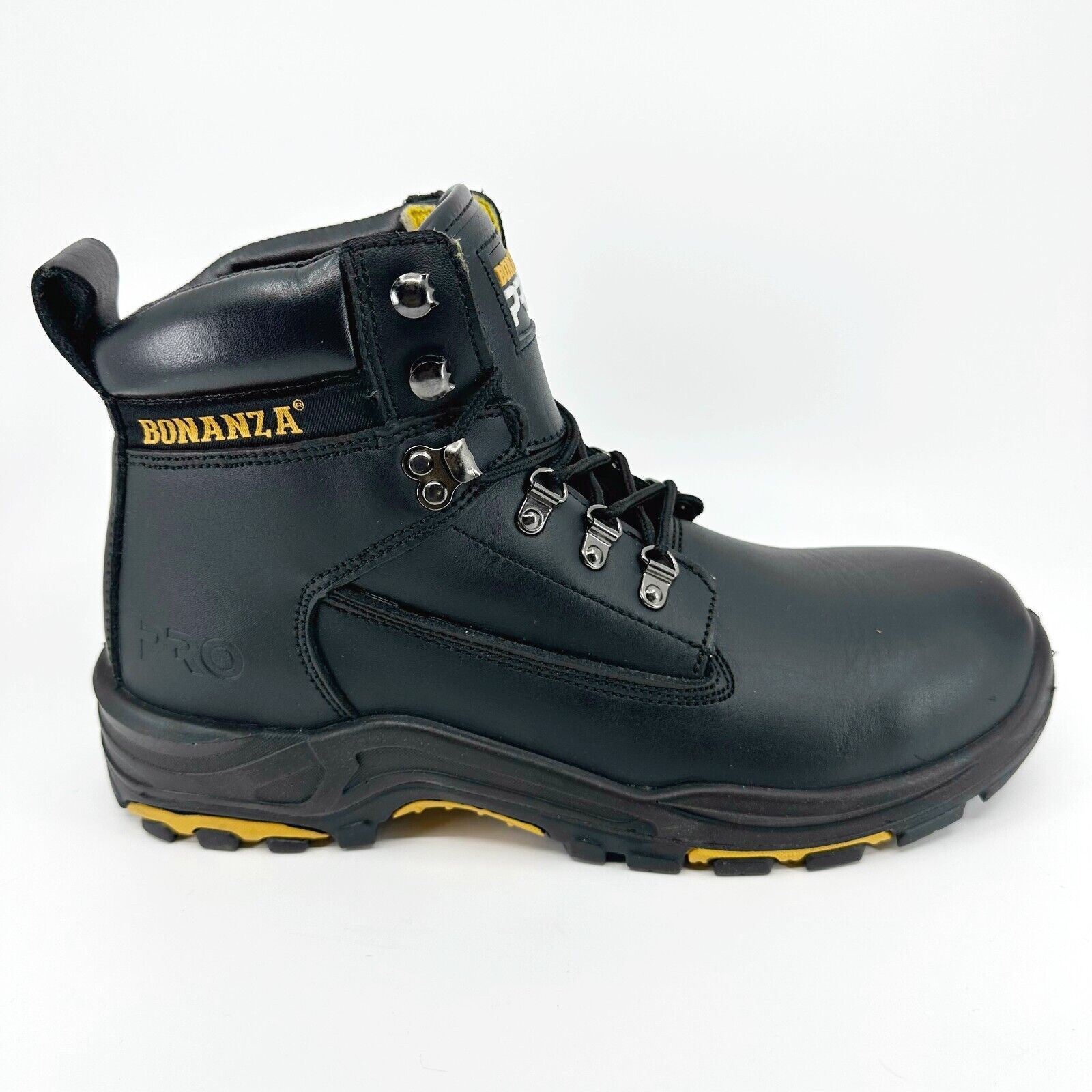 Bonanza Pro Mens Black 6″ PU Injected Full Grain Leather Soft Toe Work Boots