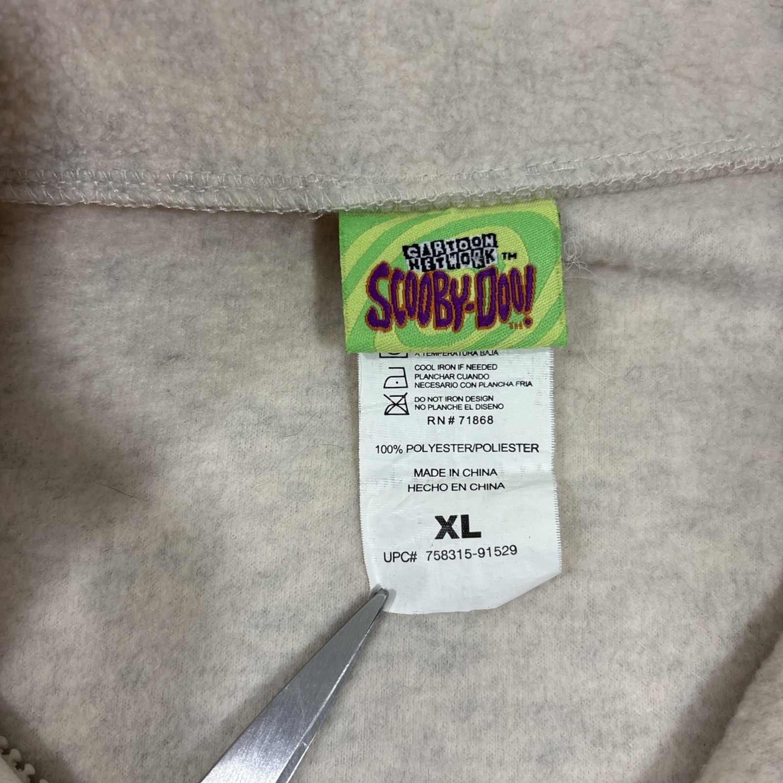 Scooby Doo Cartoon Network Fleece Jacket Mens XL Beige 1/2 Zip Pullover EUC