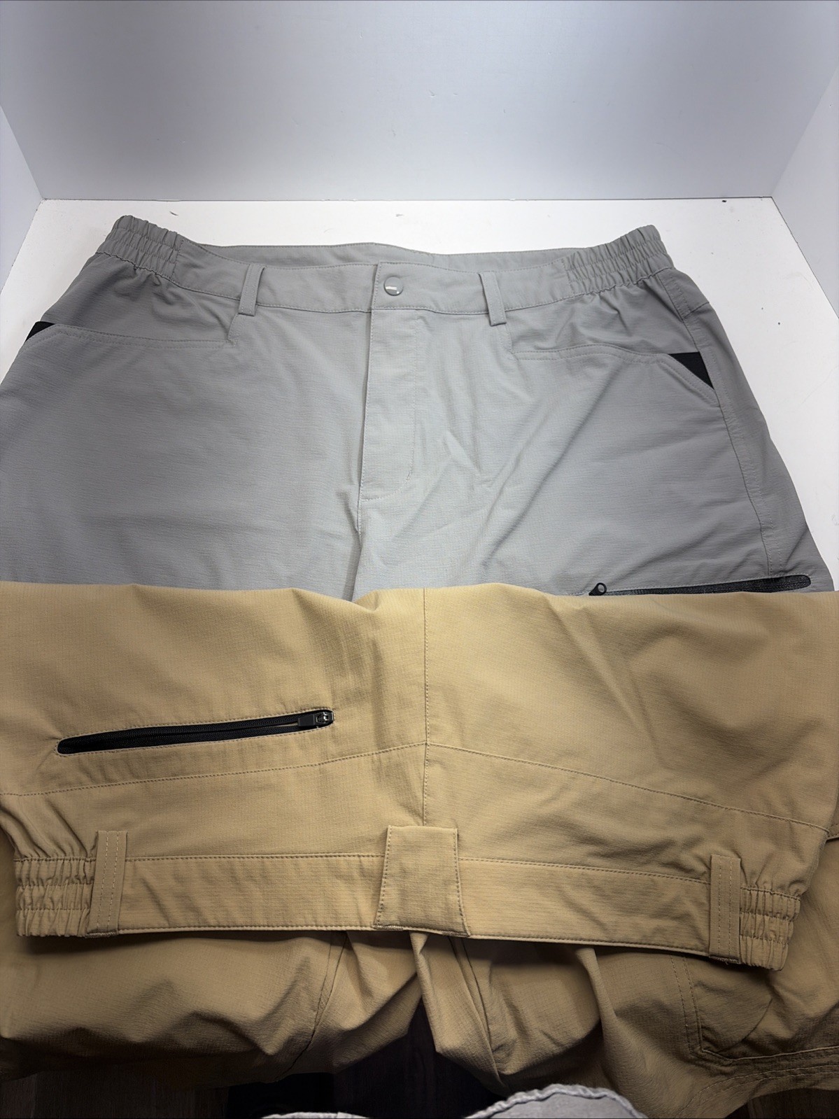 2-Tacvasen Men’s Tan/Black Hiking Shorts Quick Dry Cargo Zip Pockets SZ 36