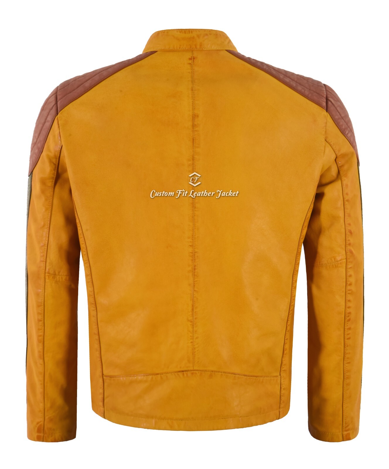 Men’s Racer Style Real Soft Leather Jacket Yellow Classic Motocross Biker Jacket