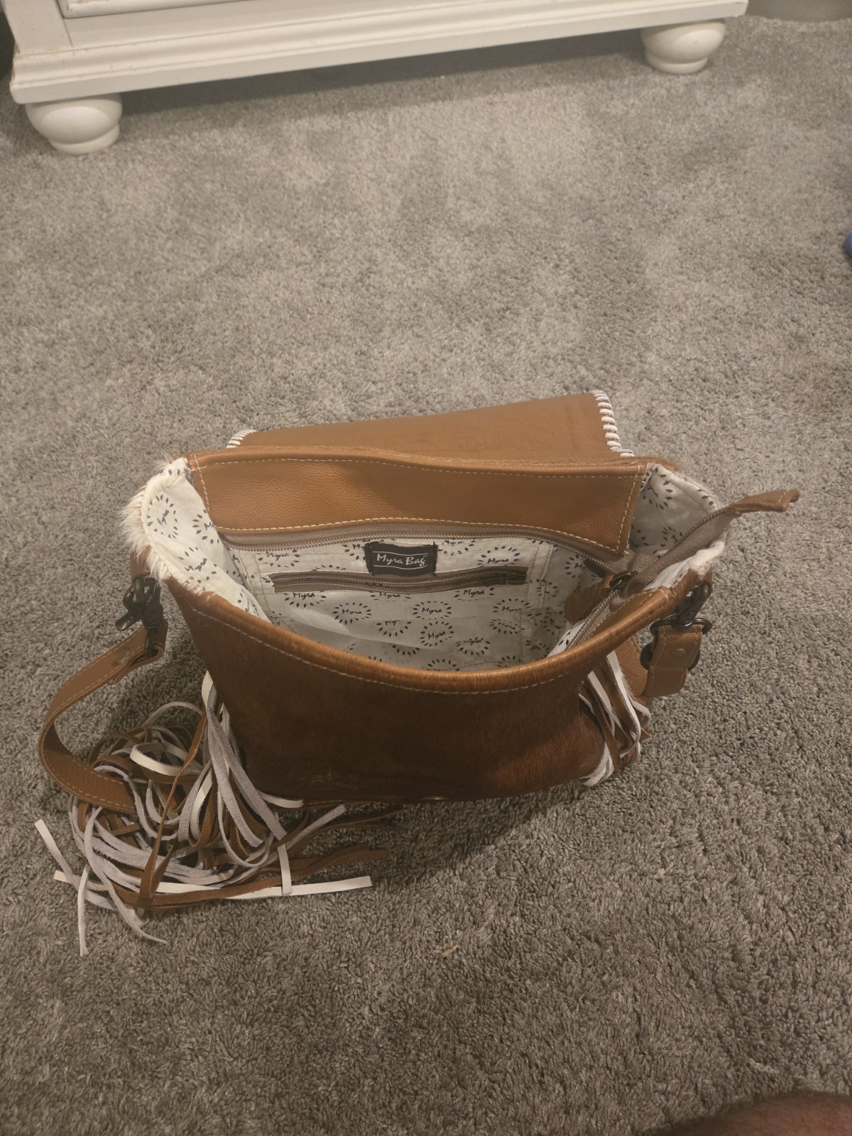 Myra Bag Genuine Leather Hair-On Cowhide Fur Fringe Western Crossbody Purse.