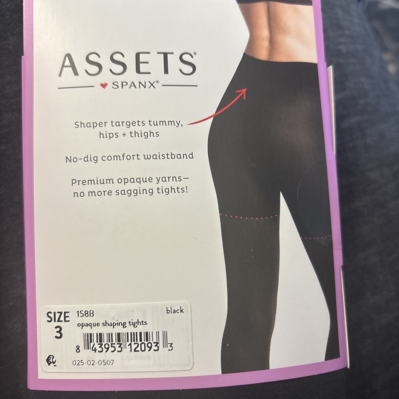 Spanx Assets Opaque Shaping Tights Black Built-In Shaper Shorts Size 3