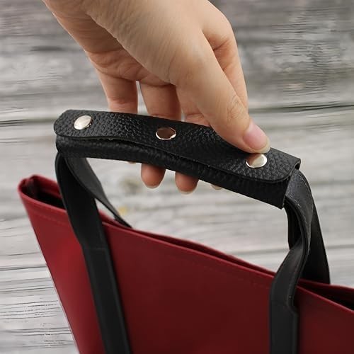 4PCS 13x9cm Leather Handle Wrap Covers, Black Handbag Grip Protector with Metal