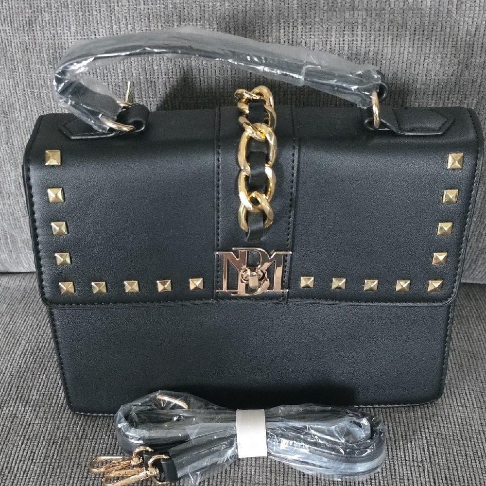 Badgley Mischka Black Crossbody Bag with Gold Accents, NWT.