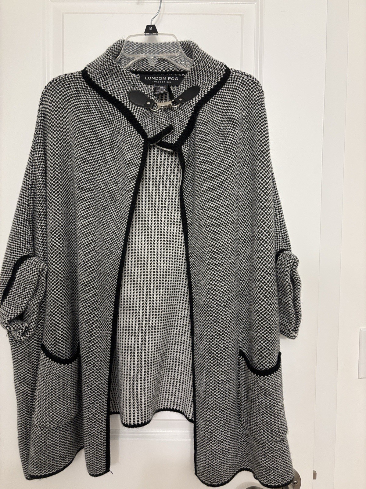 London Fog Collection Black/White Herringbone Buckle Jacket w/ Pockets, M