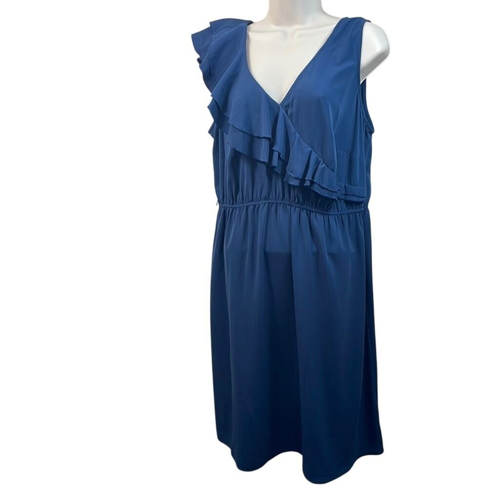 Ruffle V‎ Neck Sleeveless Dress, Blue Casual Party Cocktail