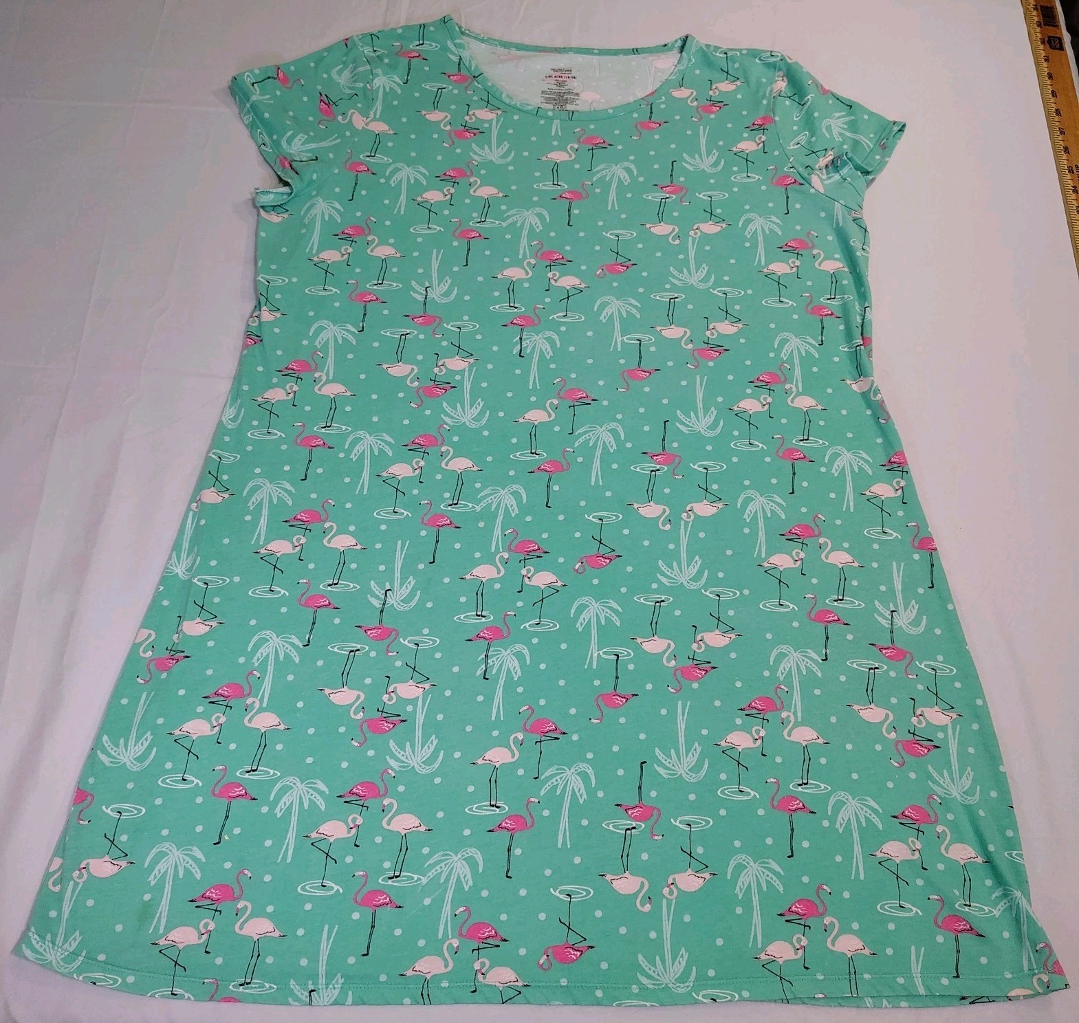 Secret Treasure Green Flamingos Palm Trees Sleepshirt Nightgown Nightshirt