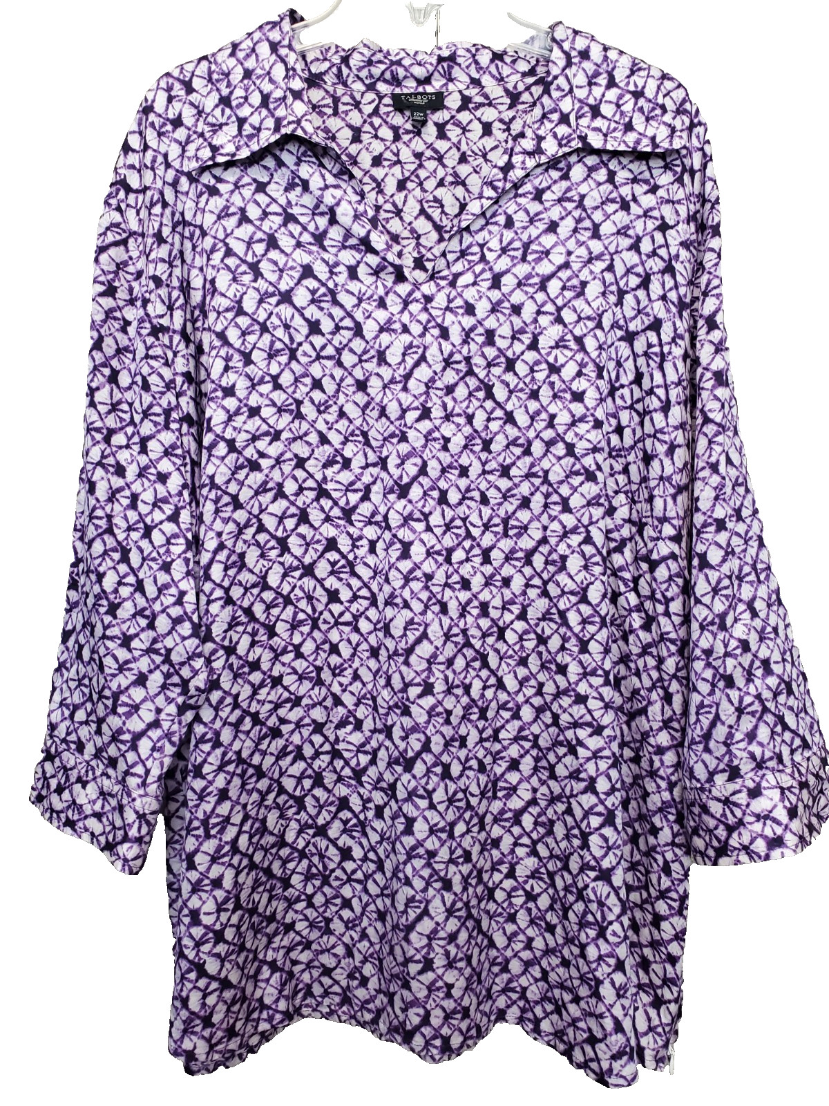 Talbots Woman Purple Sand Dollar Print Silky Side-Zip Split Neck Top Size 22W