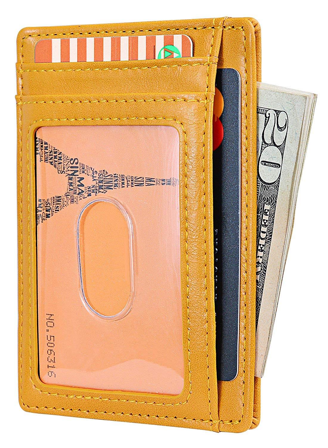 Buffway Slim mini ID holder card case front pocket Leather Wallet for Men Women