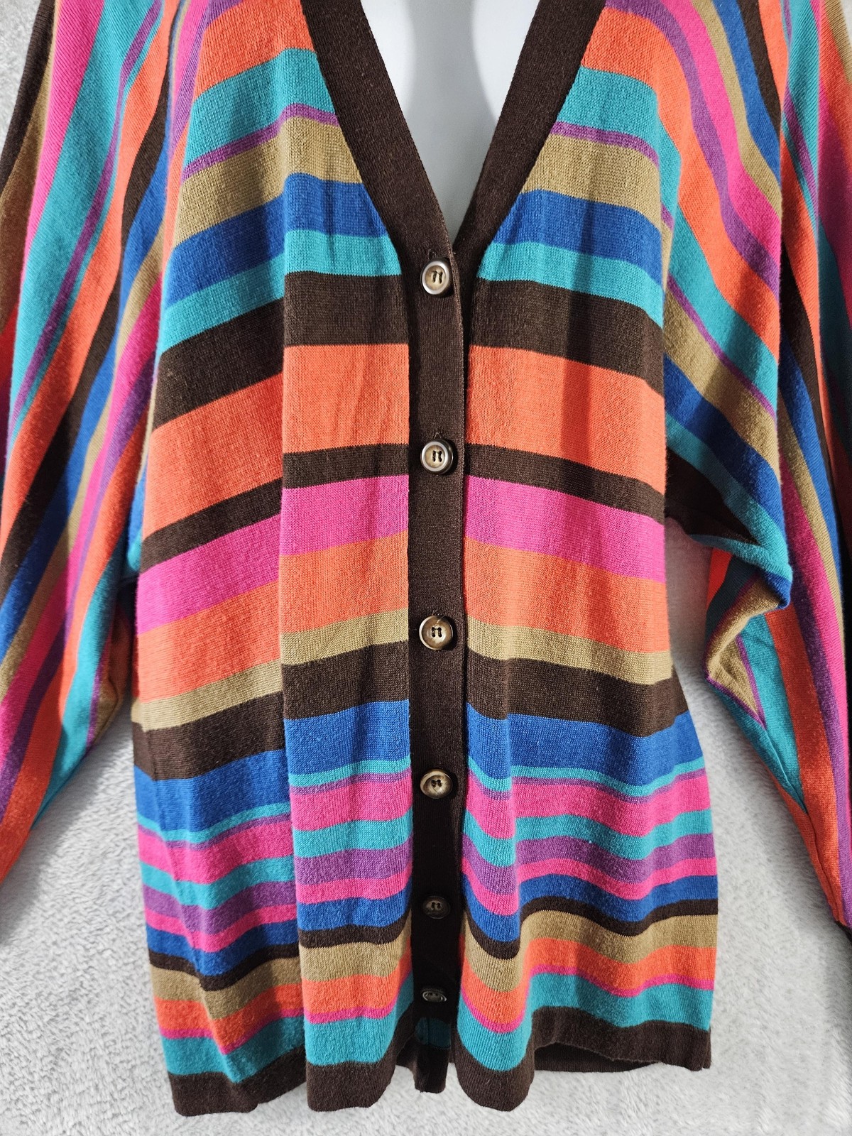 Trina Turk Sweater Med Womens Striped Button Cardigan Retro Batwing Art Viscose