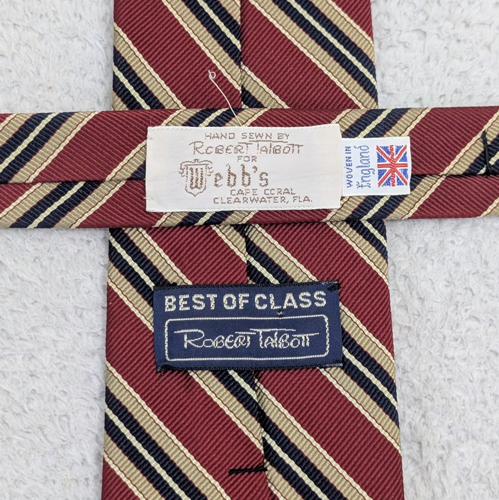 Robert Talbott Best of Class 100% Silk Necktie Red Blue Stripes~ 3″ Wide