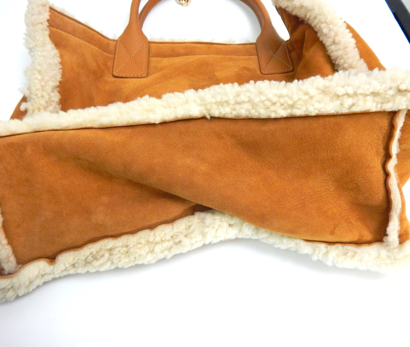 Sandro Kasbah Tote Bag Large Purse Camel Brown Suede Leather Shearling Soft