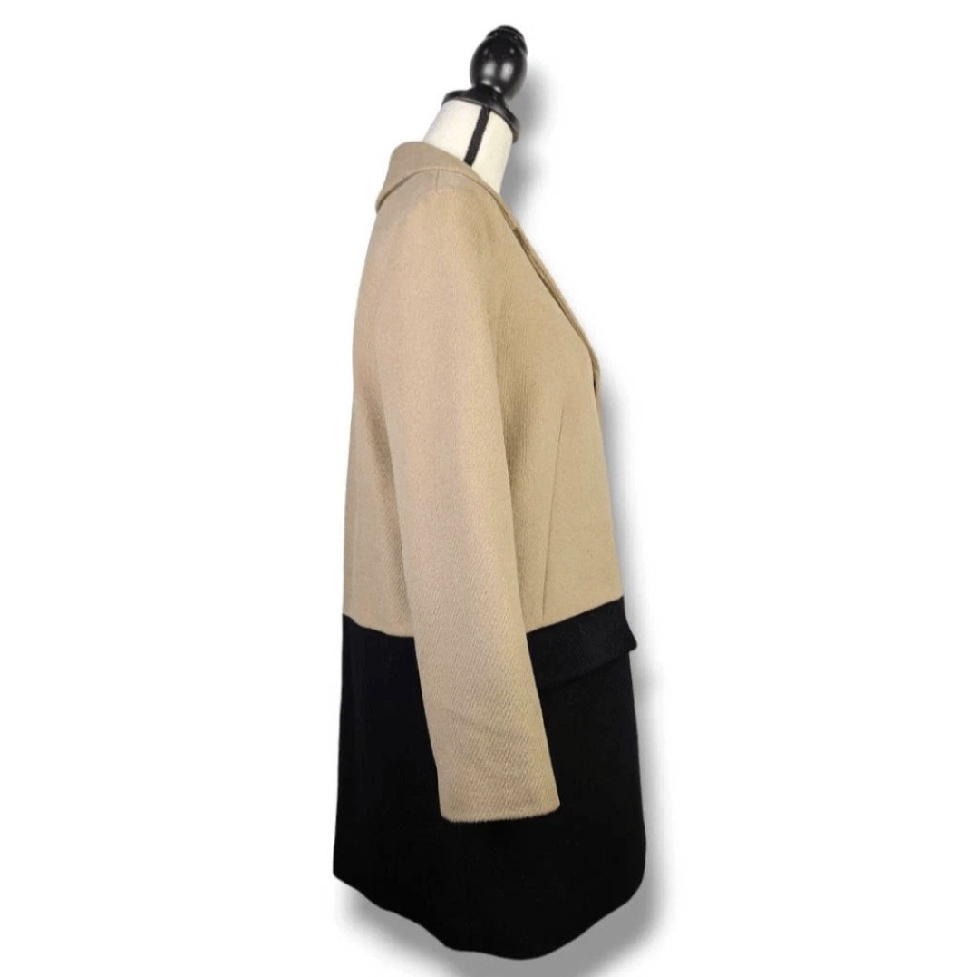 Talbots Two-Tone Wool Blend Colorblock Overcoat 10 Petite Black & Tan Buttons
