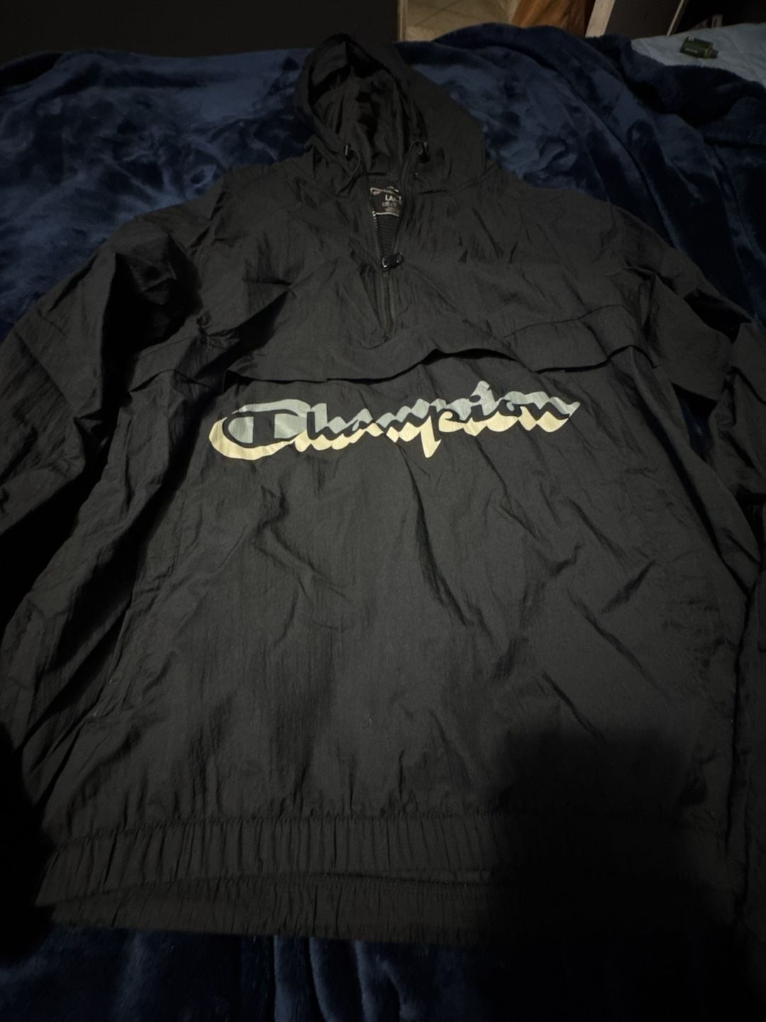 Champion Black Script Logo Half-Zip Anorak Windbreaker Jacket