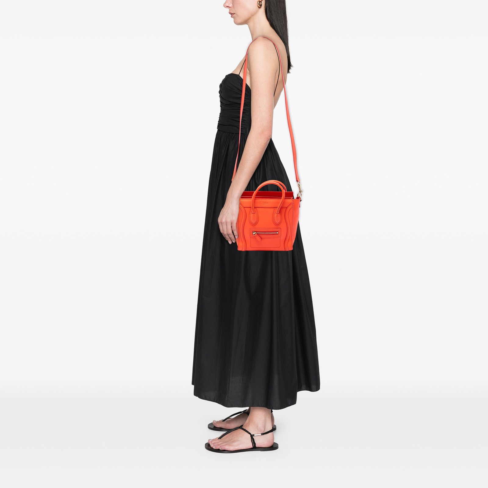 Celine Nano Leather Luggage Tote Pre-Loved Orange
