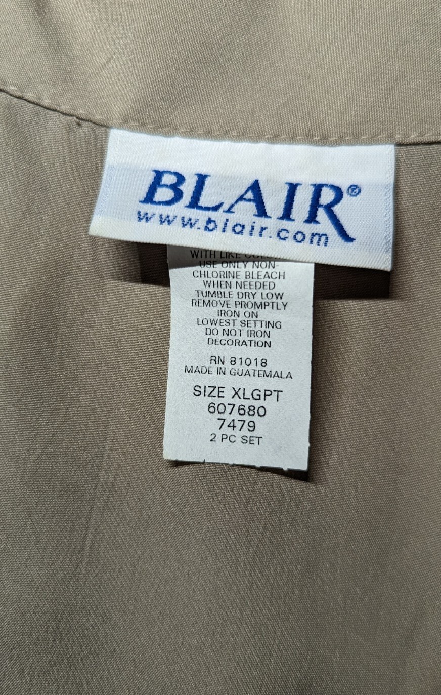 BLAIR XL PETITE 2 Piece Button Shirt Pull On Pants Set Beige Purple Pink FLORAL