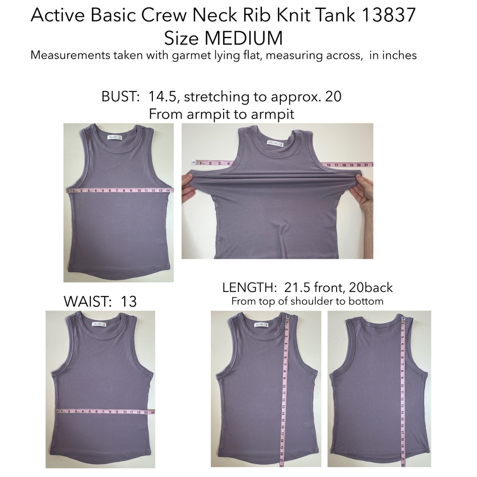 Active Basic 13837 Ribbed Rayon Crew Neck Racer Back Sleeveless Tank Top