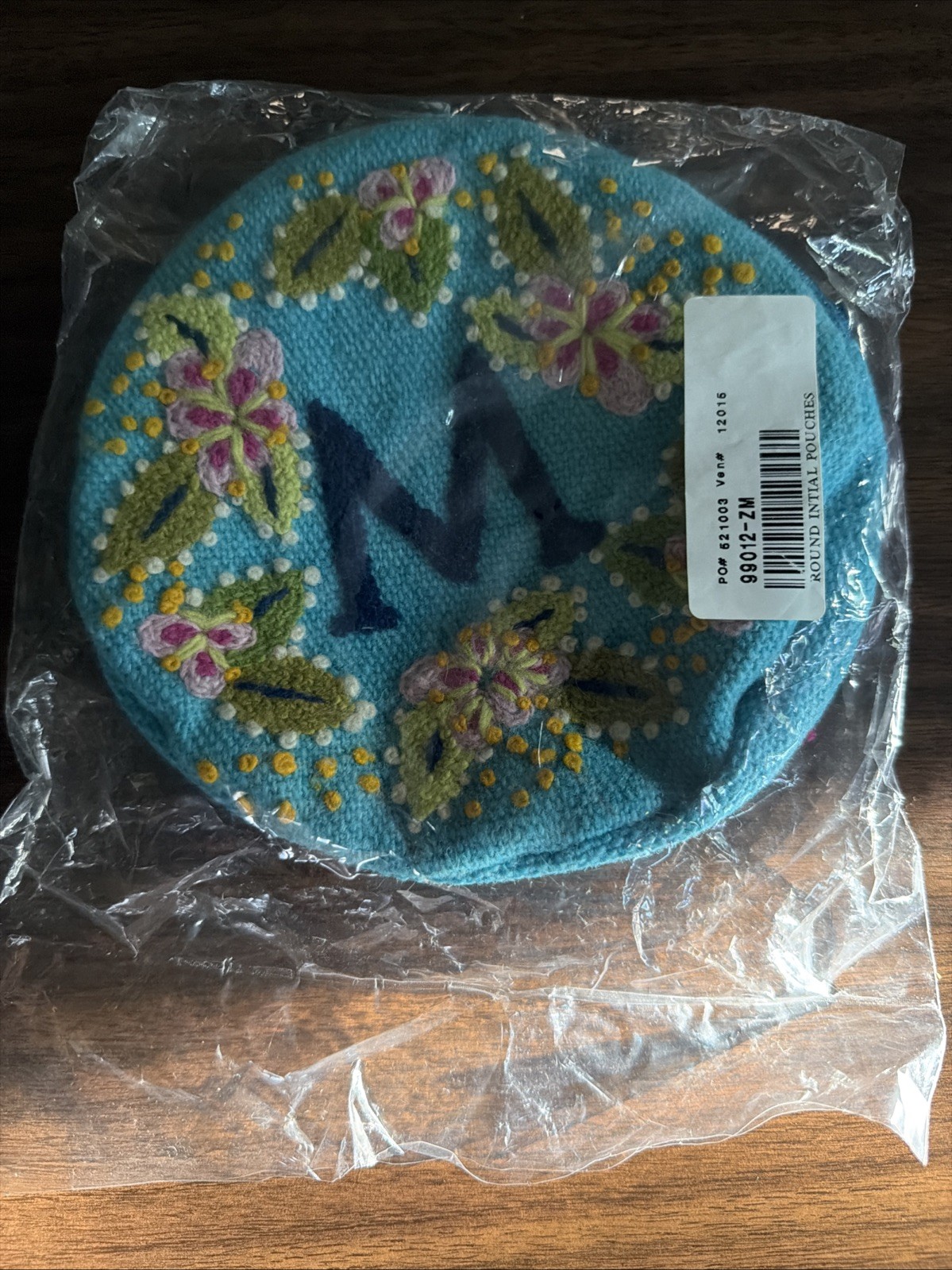 NWT Jenny Krauss For Sundance Wool Bag Pouch Embroidered Round Letter M Blue