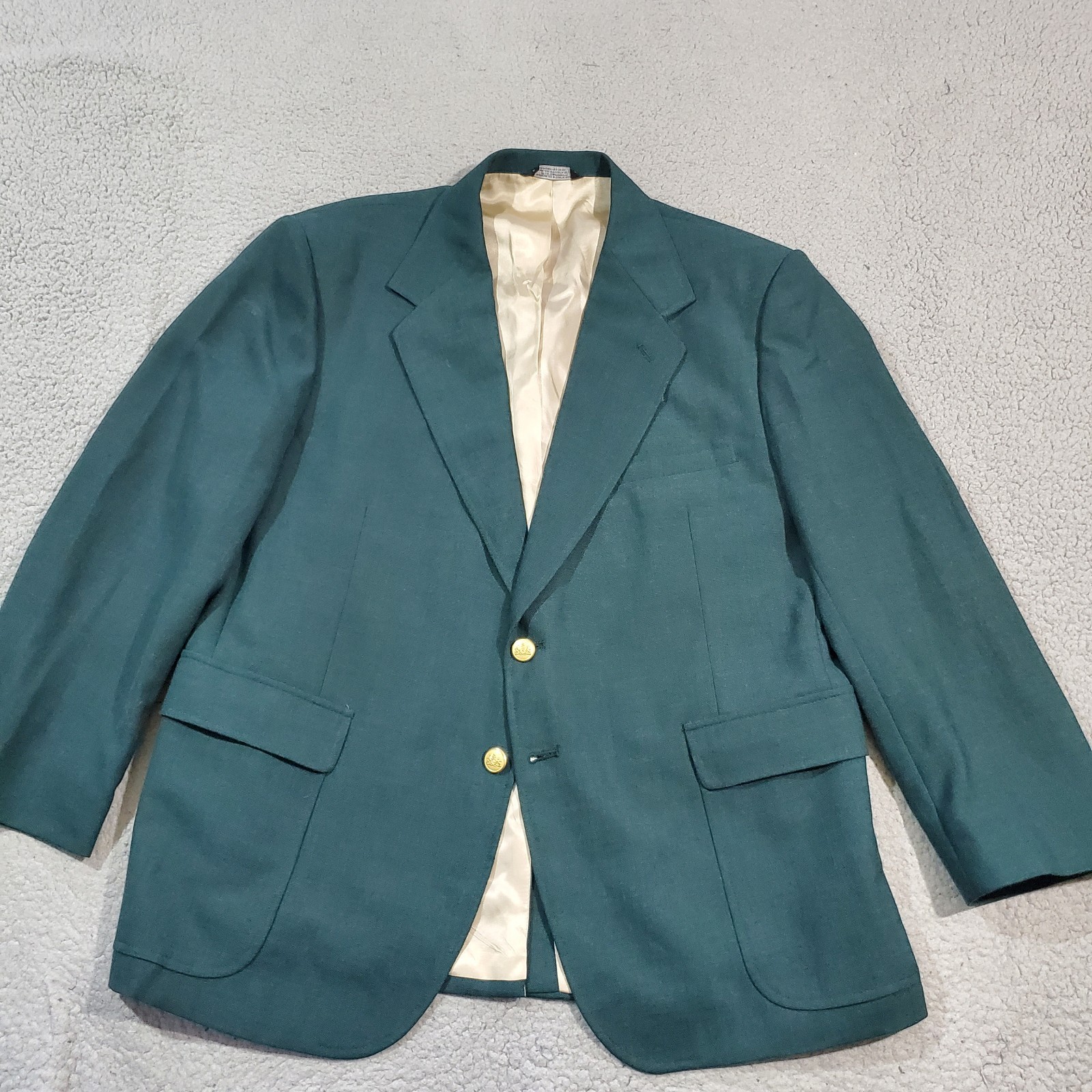 Vintage Stafford Blazer Sport Coat Jacket Mens 44S Green Gold Buttons Worsted
