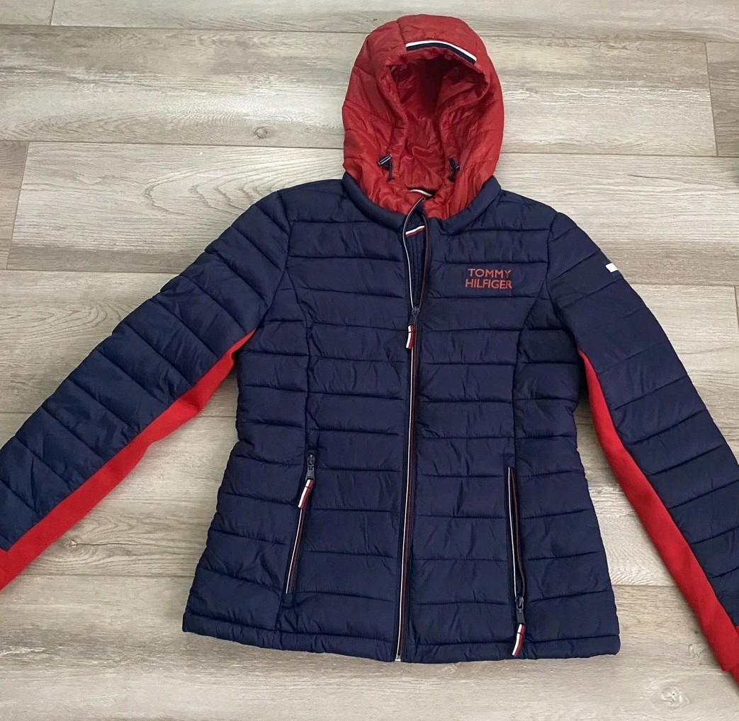 Tommy Hilfiger Jacket Womens Small Packable Lightweight Hooded Puffer Coat