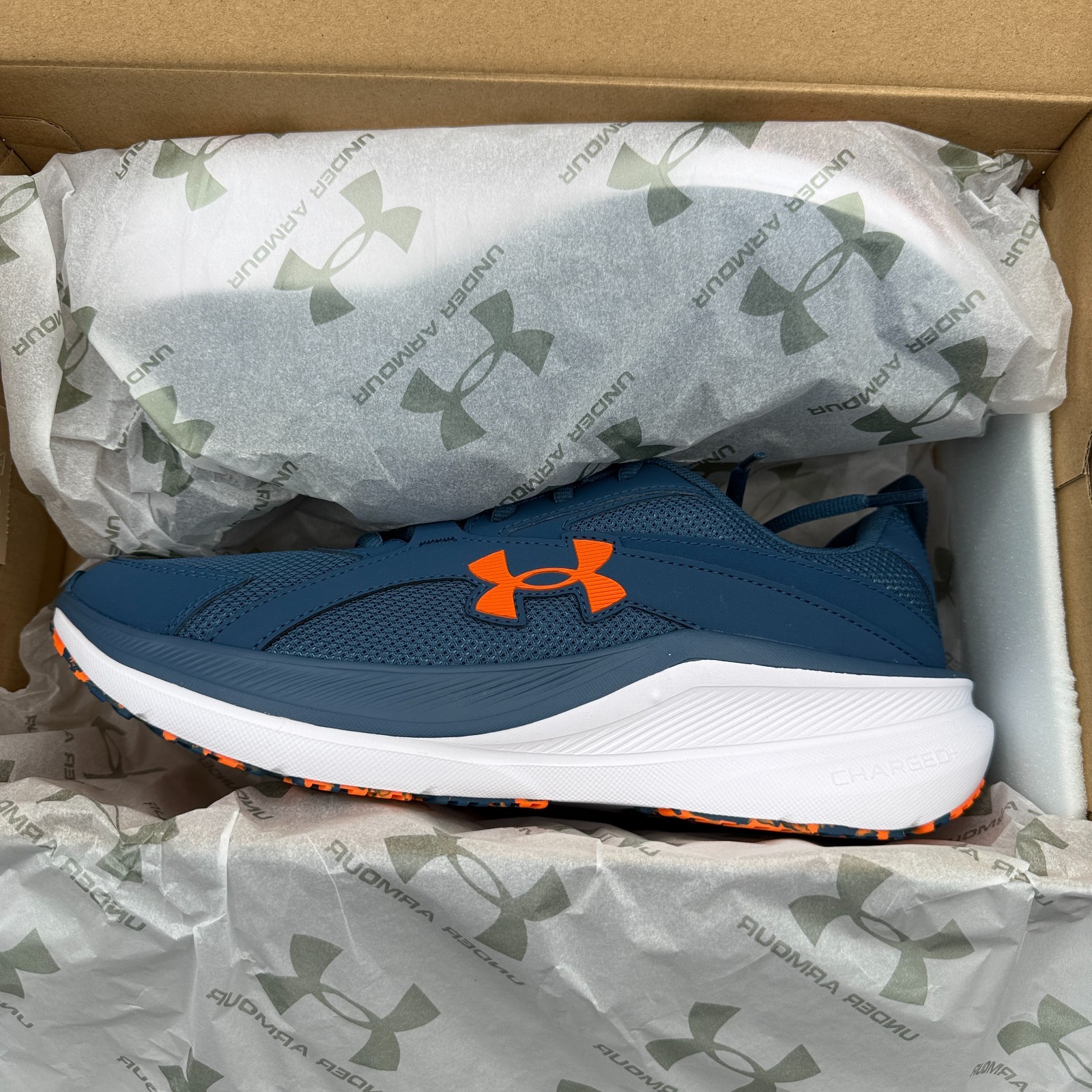 UA Charged+ Assert 11 Shoes Mens Wham Blue Solar Orange 6006723 498