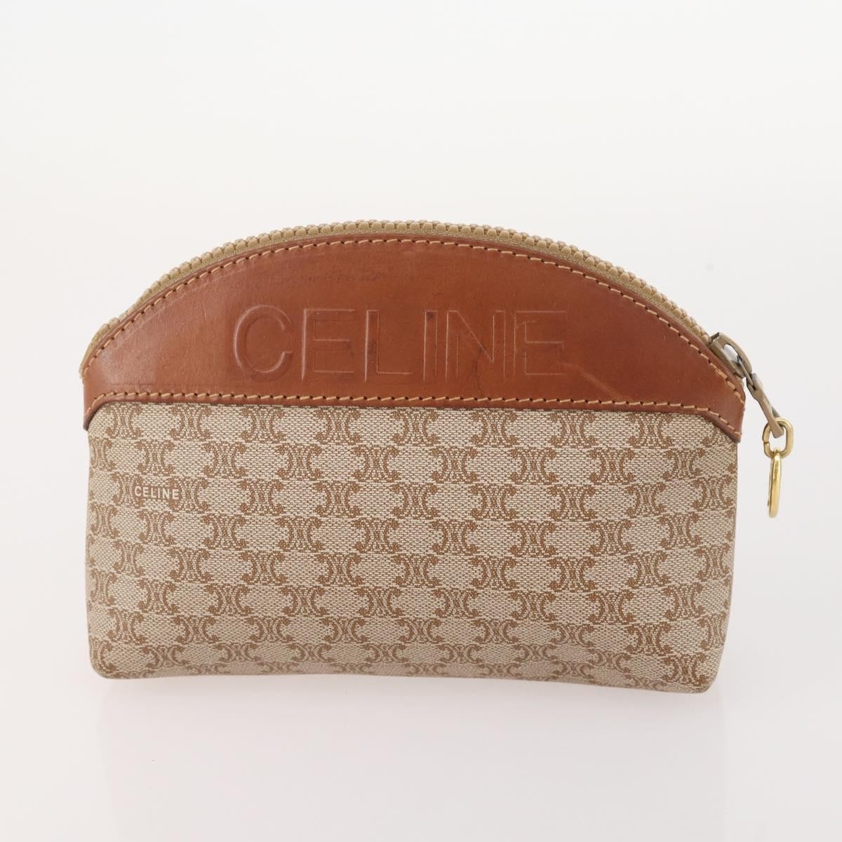 CELINE Macadam Canvas C Macadam Canvas Pouch PVC 3 Set Beige Brown Auth fm5234