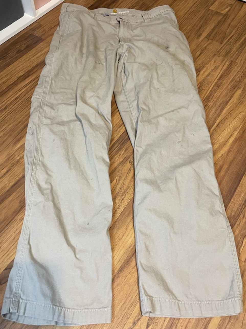 Carhartt Rugged Flex Rigby Carpenter Pants Mens 36×34 Beige Canvas Workwear