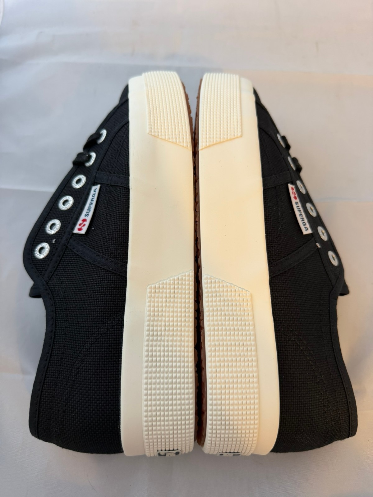 Superga 2740 Platform Sneakers, Black Canvas, Size Women 7, Men 5.5 NEW