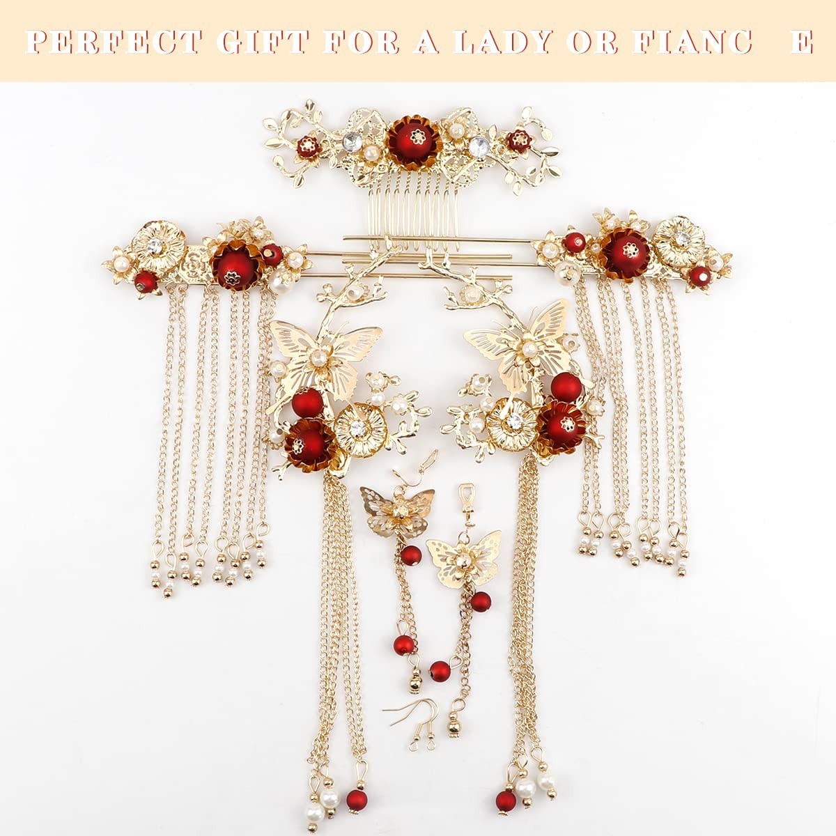 Butterfly Tassel Hair Clip Set – Pearl Hairpins & Earrings for Weddings, Cosplay