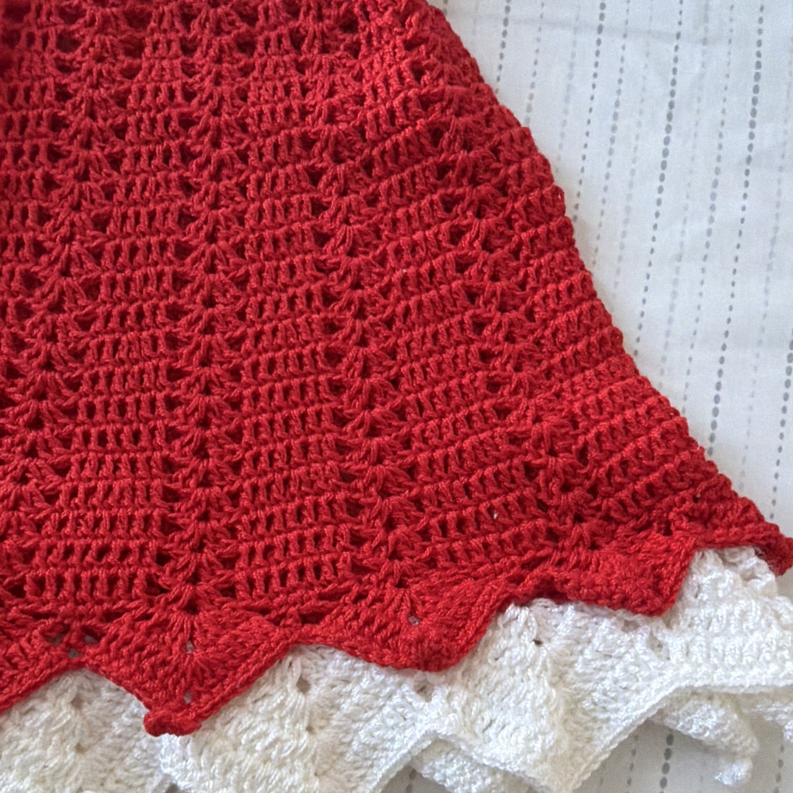 Handmade 18-24M Red/White Crochet Cherry Fit & Flare Party Dress Buttons